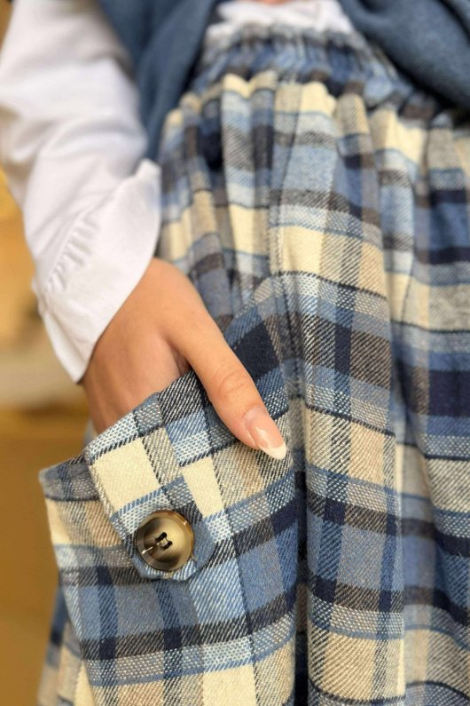 Roberta Plaid Brushed Cotton Balloon Hem Skirt Highland Blue